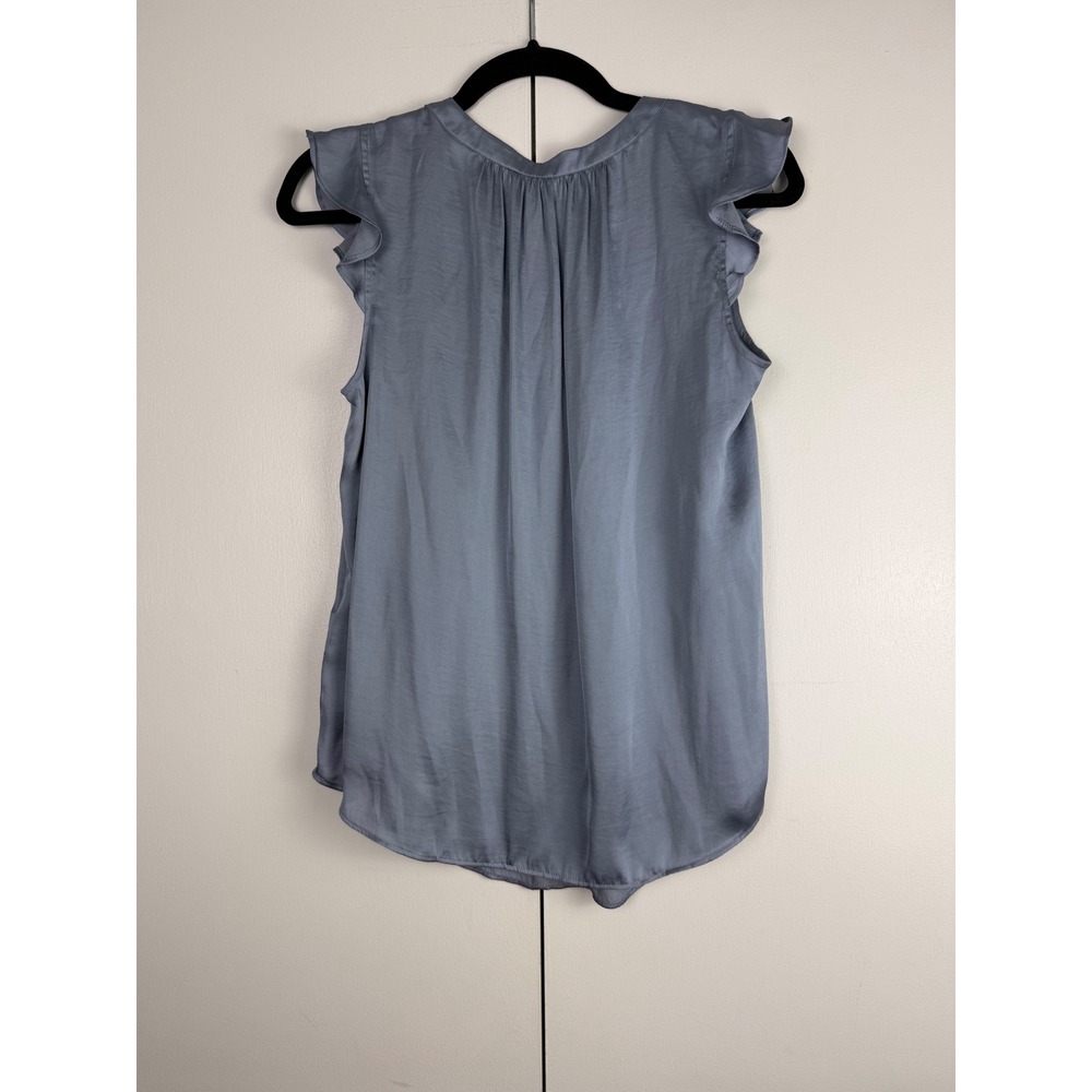 Banana Republic Ruffle Split Neck Satin Blouse Fade Into Blue Sleeveless Top S - Picture 4 of 9